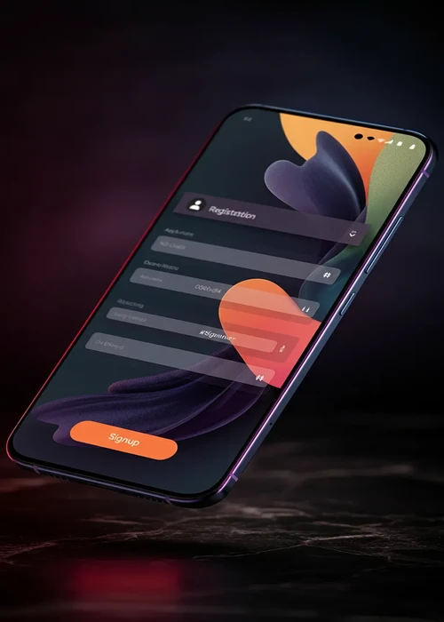 Illustration of a smartphone showing Golden Mister Casino registration form for fast sign-up